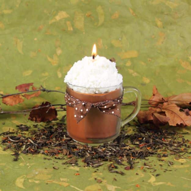 DIY Ideas for Candles - Chai Tea Latte Candle - Cute, Cheap and Creative Ways to Decorate With Candles - Votives and Candle Holders Make Some Of Our Favorite Home Decor Ideas and Homemade Do It Yourself Gifts - Give One of These Inexpensive Ideas to Mom, Dad and Friends - Easy Dollar Store Crafts With Candle 