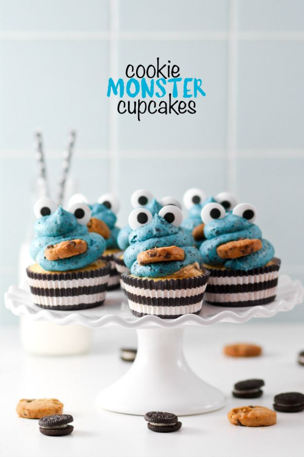 Cool Cupcake Decorating Ideas - Cookie Monster Cupcakes - Easy Ways To Decorate Cute, Adorable Cupcakes - Quick Recipes and Simple Decorating Tips With Icing, Candy, Chocolate, Buttercream Frosting and Fruit kids birthday party ideas cake