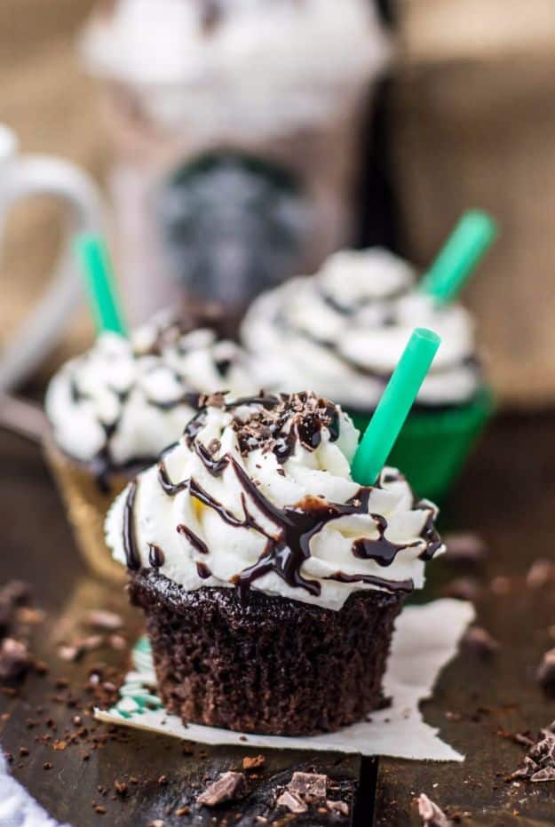 Cool Cupcake Decorating Ideas - Copycat Starbucks Double Chocolate Chip Frappuccino Cupcakes - Easy Ways To Decorate Cute, Adorable Cupcakes - Quick Recipes and Simple Decorating Tips With Icing, Candy, Chocolate, Buttercream Frosting and Fruit kids birthday party ideas cake
