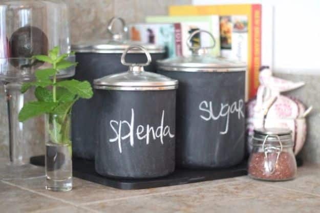Cheap Wedding Gift Ideas - DIY Chalkboard Canisters - DIY Wedding Gifts You Can Make On A Budget - Quick and Easy Ideas for Handmade Presents for the Couple Getting Married - Inexpensive Things To Make for Bride and Groom - DIY Home Decor, Wall Art, Glassware, Furniture, Tableware, Place Settings, Cake and Cookie Plates and Glasses #diyweddings #weddinggifts