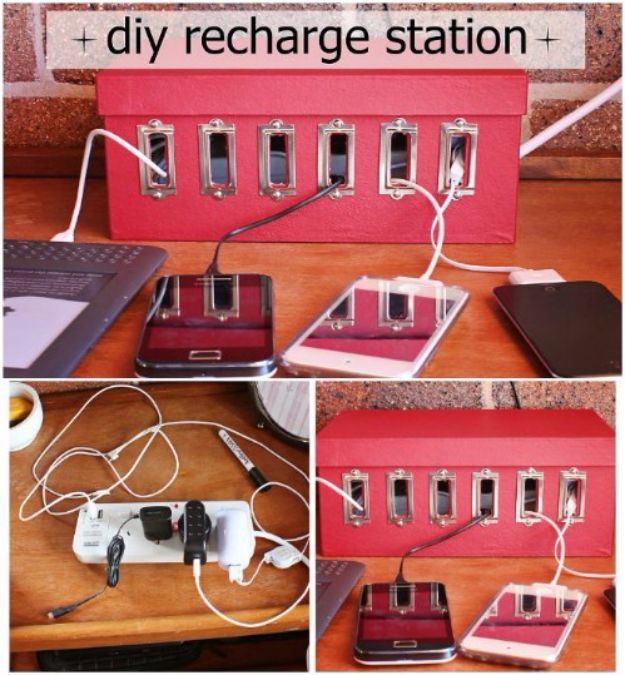 DIY Ideas With Shoe Boxes - DIY Charging Station - Shoe Box Crafts and Organizers for Storage - How To Make A Shelf, Makeup Organizer, Kids Room Decoration, Storage Ideas Projects - Cheap Home Decor DIY Ideas for Kids, Adults and Teens Rooms #diyideas #upcycle