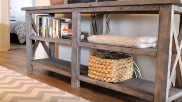 DIY Media Consoles and TV Stands - DIY Console Table - Make a Do It Yourself Entertainment Center With These Easy Step By Step Tutorials - Easy Farmhouse Decor Media Stand for Television - Free Plans and Instructions for Building and Painting Your Own DIY Furniture - IKEA Hacks for TV Stand Idea - Quick and Easy Ways to Decorate Your Home On A Budget #diyhomedecor