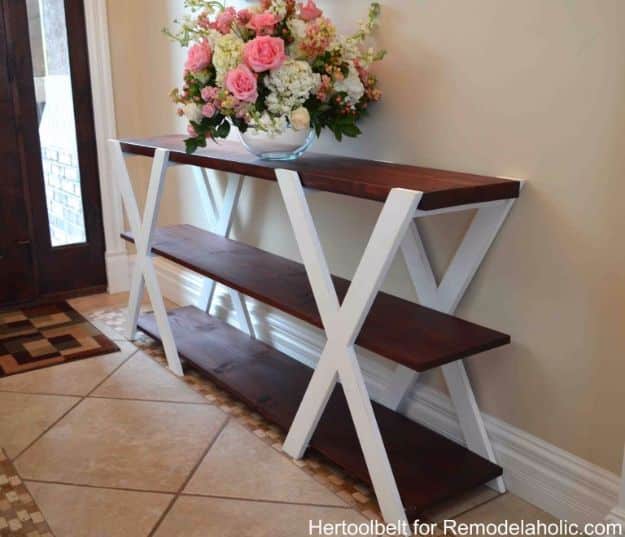 DIY Media Consoles and TV Stands - DIY Double X Console Table - Make a Do It Yourself Entertainment Center With These Easy Step By Step Tutorials - Easy Farmhouse Decor Media Stand for Television - Free Plans and Instructions for Building and Painting Your Own DIY Furniture - IKEA Hacks for TV Stand Idea - Quick and Easy Ways to Decorate Your Home On A Budget #diyhomedecor