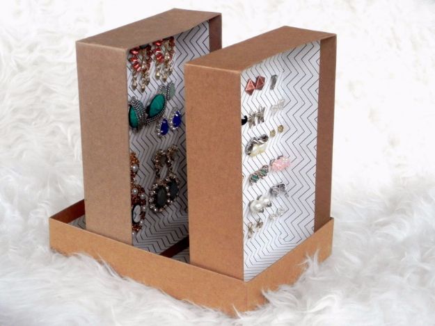 DIY Ideas With Shoe Boxes - DIY Earring Organizer - Shoe Box Crafts and Organizers for Storage - How To Make A Shelf, Makeup Organizer, Kids Room Decoration, Storage Ideas Projects - Cheap Home Decor DIY Ideas for Kids, Adults and Teens Rooms #diyideas #upcycle