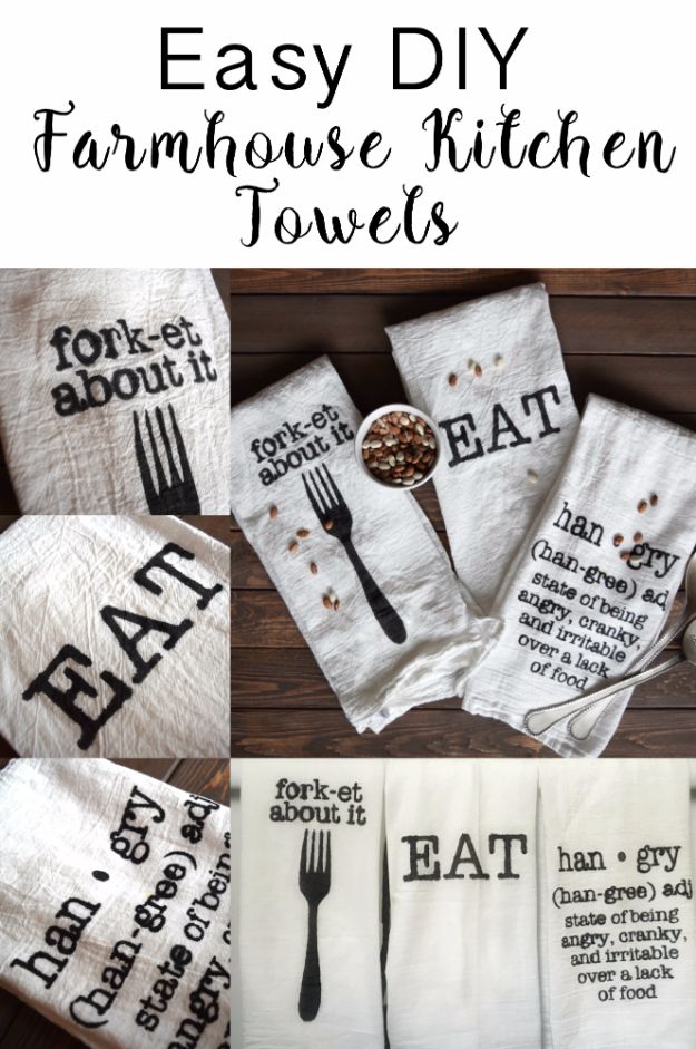 Cheap Wedding Gift Ideas - DIY Farmhouse Kitchen Towels - DIY Wedding Gifts You Can Make On A Budget - Quick and Easy Ideas for Handmade Presents for the Couple Getting Married - Inexpensive Things To Make for Bride and Groom - DIY Home Decor, Wall Art, Glassware, Furniture, Tableware, Place Settings, Cake and Cookie Plates and Glasses #diyweddings #weddinggifts