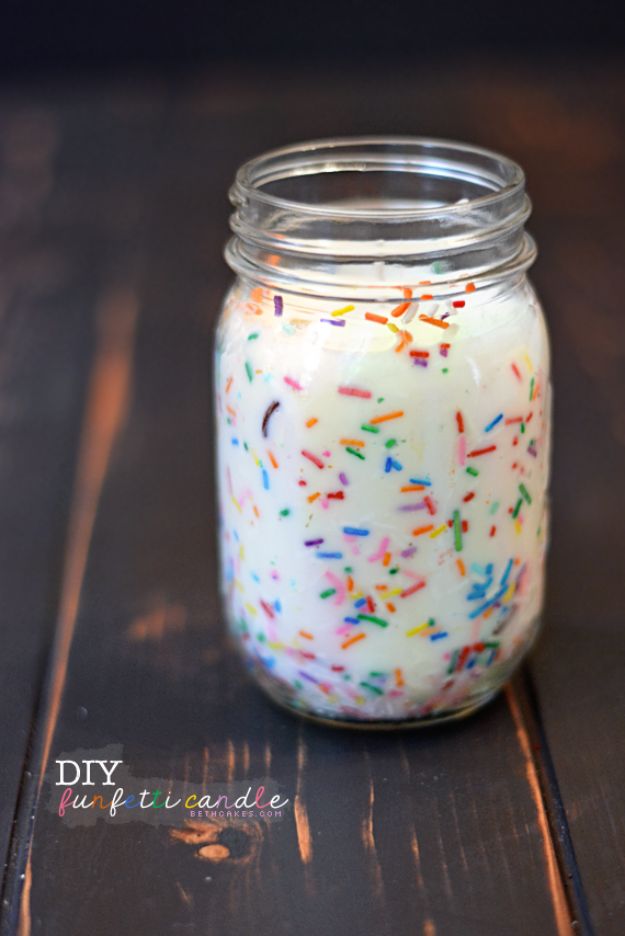 DIY Ideas for Candles - DIY Funfetti Candles - Cute, Cheap and Creative Ways to Decorate With Candles - Votives and Candle Holders Make Some Of Our Favorite Home Decor Ideas and Homemade Do It Yourself Gifts - Give One of These Inexpensive Ideas to Mom, Dad and Friends - Easy Dollar Store Crafts With Candle 