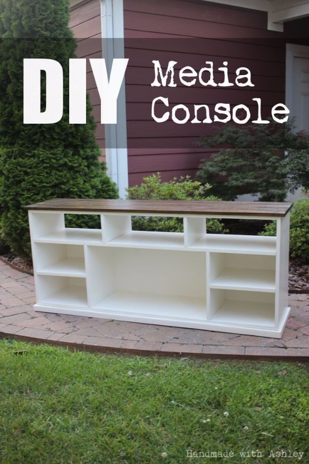 DIY Media Consoles and TV Stands - DIY Media Console - Make a Do It Yourself Entertainment Center With These Easy Step By Step Tutorials - Easy Farmhouse Decor Media Stand for Television - Free Plans and Instructions for Building and Painting Your Own DIY Furniture - IKEA Hacks for TV Stand Idea - Quick and Easy Ways to Decorate Your Home On A Budget #diyhomedecor