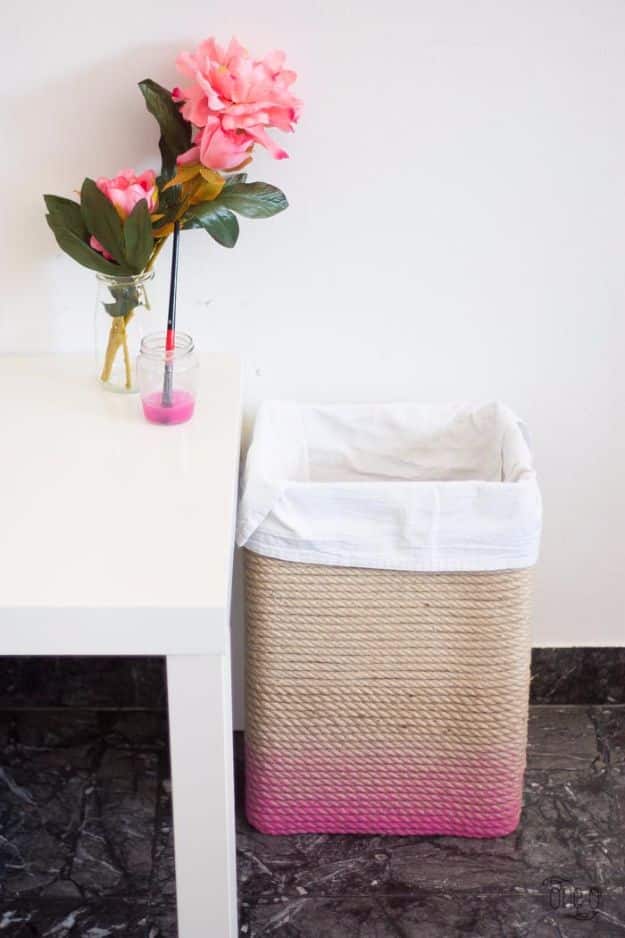 Cheap Wedding Gift Ideas - DIY Ombre Rope Hamper - DIY Wedding Gifts You Can Make On A Budget - Quick and Easy Ideas for Handmade Presents for the Couple Getting Married - Inexpensive Things To Make for Bride and Groom - DIY Home Decor, Wall Art, Glassware, Furniture, Tableware, Place Settings, Cake and Cookie Plates and Glasses #diyweddings #weddinggifts