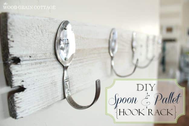 DIY Silverware Upgrades - DIY Spoon And Pallet Hook Rack - Creative Ways To Improve Boring Silver Ware and Palce Settings - Paint, Decorate and Update Your Flatware With These Creative Do IT Yourself Tutorials- Forks, Knives and Spoons all Get Dressed Up With These New Looks For Kitchen and Dining Room 