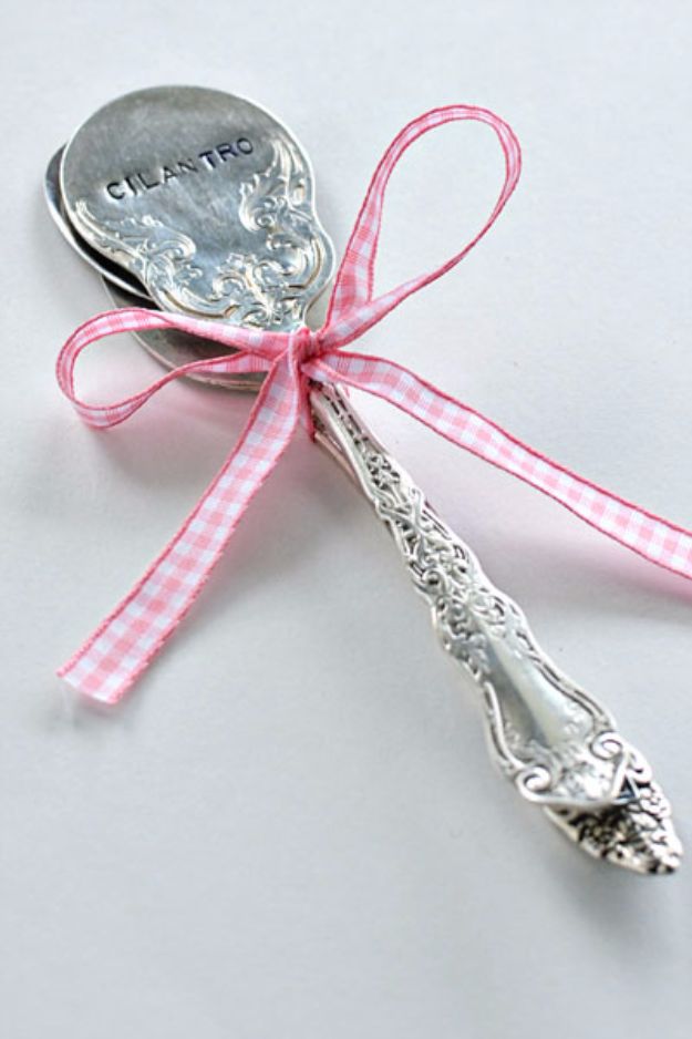 DIY Silverware Upgrades - DIY Stamped Spoon Plant Markers - Creative Ways To Improve Boring Silver Ware and Palce Settings - Paint, Decorate and Update Your Flatware With These Creative Do IT Yourself Tutorials- Forks, Knives and Spoons all Get Dressed Up With These New Looks For Kitchen and Dining Room 