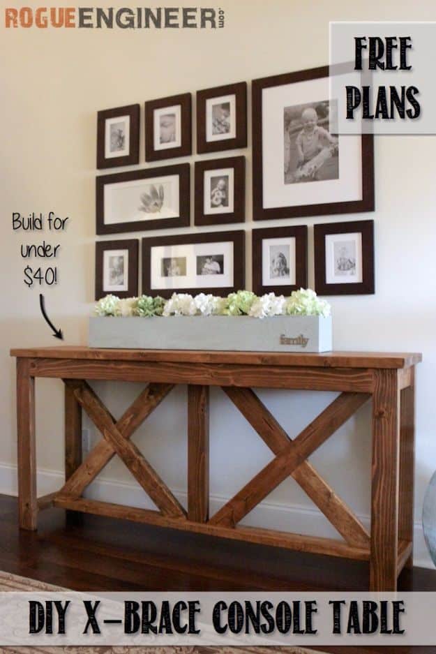 DIY Media Consoles and TV Stands - DIY X Brace Console Table - Make a Do It Yourself Entertainment Center With These Easy Step By Step Tutorials - Easy Farmhouse Decor Media Stand for Television - Free Plans and Instructions for Building and Painting Your Own DIY Furniture - IKEA Hacks for TV Stand Idea - Quick and Easy Ways to Decorate Your Home On A Budget #diyhomedecor