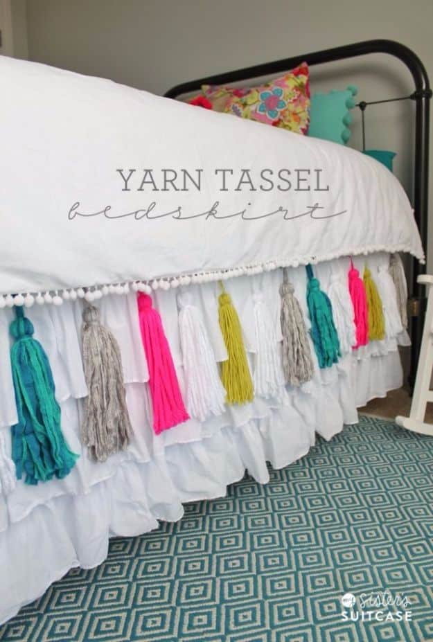 DIY Ideas With Yarn and Best Yarn Crafts - DIY Yarn Tassel Bedskirt - Wall Hangings, Easy Dream Catchers, Crochet Ideas for Teens, Adults and Kids - Knitting , No Sew and Weaving Projects Make Awesome Wall Art and Home Decor on A Budget 