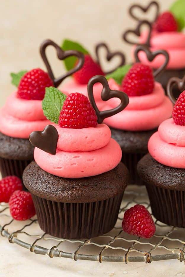 chocolate cupcakes with raspberry buttercream frosting