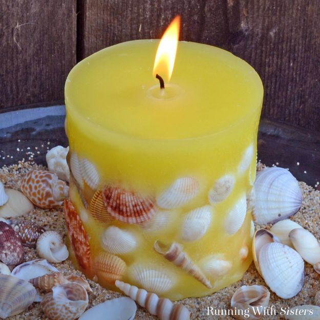 DIY Ideas for Candles - Designer Seashell Candles - Cute, Cheap and Creative Ways to Decorate With Candles - Votives and Candle Holders Make Some Of Our Favorite Home Decor Ideas and Homemade Do It Yourself Gifts - Give One of These Inexpensive Ideas to Mom, Dad and Friends - Easy Dollar Store Crafts With Candle 