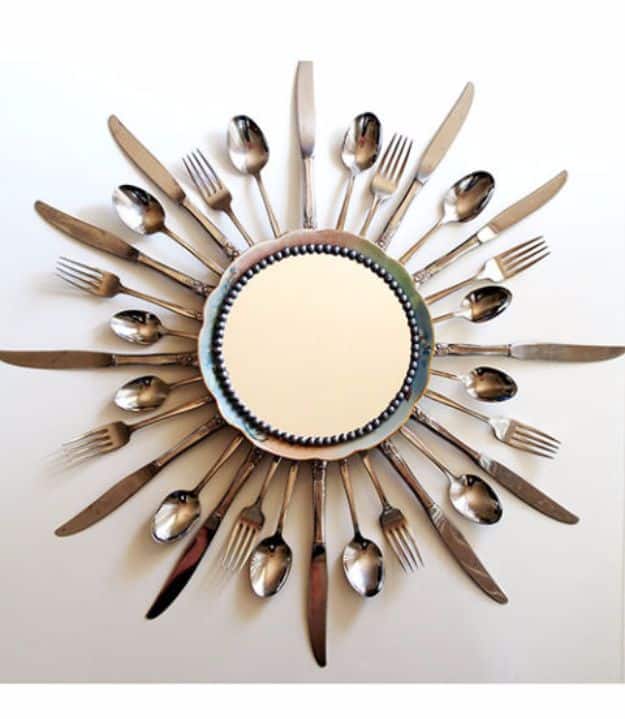 DIY Silverware Upgrades - Dining Room Starburst Mirror - Creative Ways To Improve Boring Silver Ware and Palce Settings - Paint, Decorate and Update Your Flatware With These Creative Do IT Yourself Tutorials- Forks, Knives and Spoons all Get Dressed Up With These New Looks For Kitchen and Dining Room 