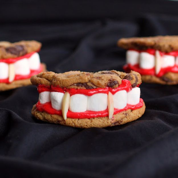 Cute Halloween Cookies - Dracula's Dentures - Easy Recipes and Cookie Tutorials for Making Quick Halloween Treats - Spooky DIY Decorated Ghosts, Pumpkins, Bats, No Bake, Spiders and Spiderwebs, Tombstones and Healthy Options, Kids and Teens Cookies for School #halloween #halloweencookies