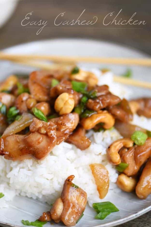 Easy Dinner Ideas for One - Easy Cashew Chicken - Quick, Fast and Simple Recipes to Make for a Single Person - Freeze and Make Ahead Dinner Recipe Tips for Best Weeknight Dinners for Singles - Chicken, Fish, Vegetable, No Bake and Vegetarian Options - Crockpot, Microwave, Healthy, Lowfat Options 