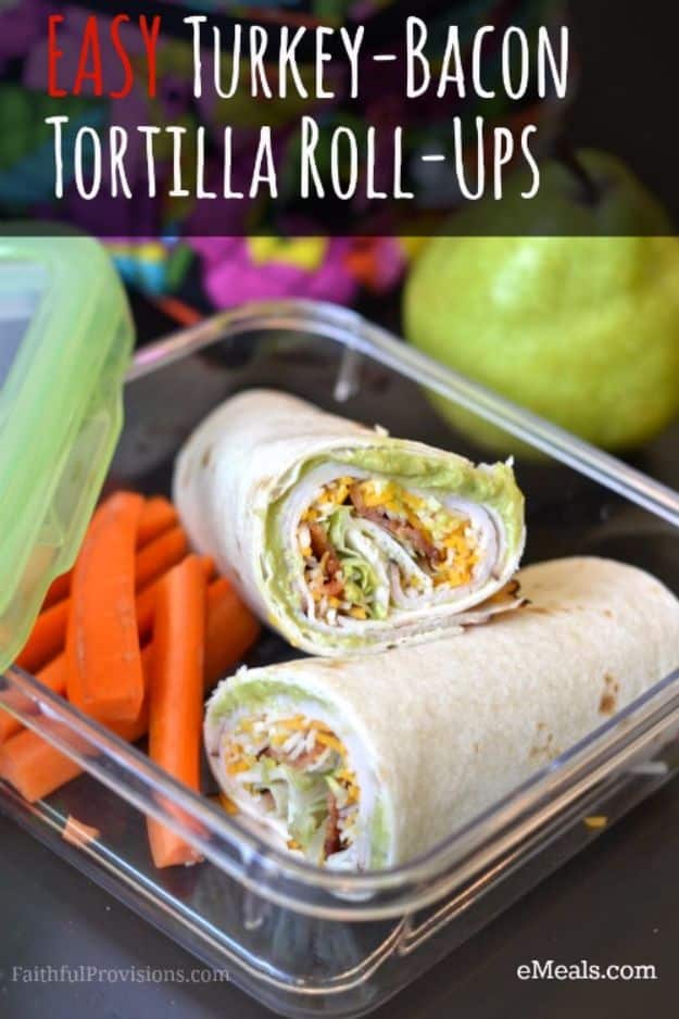 Back to School Lunch Ideas - Easy Turkey-Bacon Tortilla Roll-Ups - Quick Snacks, Lunches and Homemade Lunchables - Bento Box Style Lunch for People in A Hurry - Fast Lunch Recipes to Pack Ahead - Healthy Ideas for Kids, Teens and Adults 