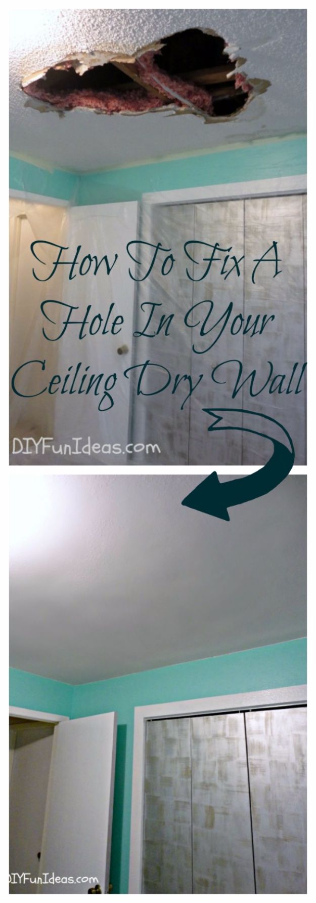 Easy Home Repair Hacks - Fix A Hole In Your Ceiling Dry Wall - Quick Ways To Fix Your Home With Cheap and Fast DIY Projects - Step by step Tutorials, Good Ideas for Renovating, Simple Tips and Tricks for Home Improvement on A Budget #diy #homeimprovement