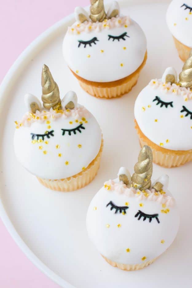 Cool Cupcake Decorating Ideas - Fondant Unicorn Cupcakes - Easy Ways To Decorate Cute, Adorable Cupcakes - Quick Recipes and Simple Decorating Tips With Icing, Candy, Chocolate, Buttercream Frosting and Fruit kids birthday party ideas cake