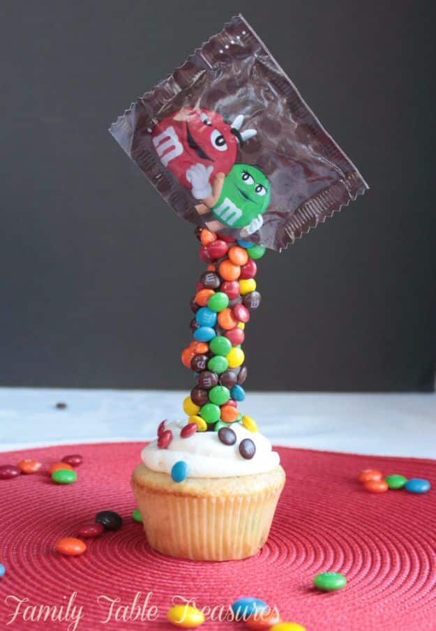 Cool Cupcake Decorating Ideas - Gravity Defying M&M Cupcakes - Easy Ways To Decorate Cute, Adorable Cupcakes - Quick Recipes and Simple Decorating Tips With Icing, Candy, Chocolate, Buttercream Frosting and Fruit kids birthday party ideas cake