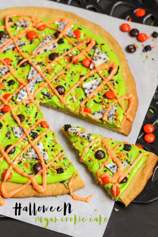 Cute Halloween Cookies - Halloween Sugar Cookie Cake - Easy Recipes and Cookie Tutorials for Making Quick Halloween Treats - Spooky DIY Decorated Ghosts, Pumpkins, Bats, No Bake, Spiders and Spiderwebs, Tombstones and Healthy Options, Kids and Teens Cookies for School #halloween #halloweencookies