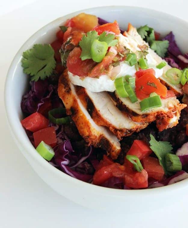 Easy Dinner Ideas for One - Healthy Burrito Bowl - Quick, Fast and Simple Recipes to Make for a Single Person - Freeze and Make Ahead Dinner Recipe Tips for Best Weeknight Dinners for Singles - Chicken, Fish, Vegetable, No Bake and Vegetarian Options - Crockpot, Microwave, Healthy, Lowfat Options 