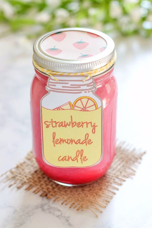 DIY Ideas for Candles - Homemade Strawberry Lemonade Candle - Cute, Cheap and Creative Ways to Decorate With Candles - Votives and Candle Holders Make Some Of Our Favorite Home Decor Ideas and Homemade Do It Yourself Gifts - Give One of These Inexpensive Ideas to Mom, Dad and Friends - Easy Dollar Store Crafts With Candle 