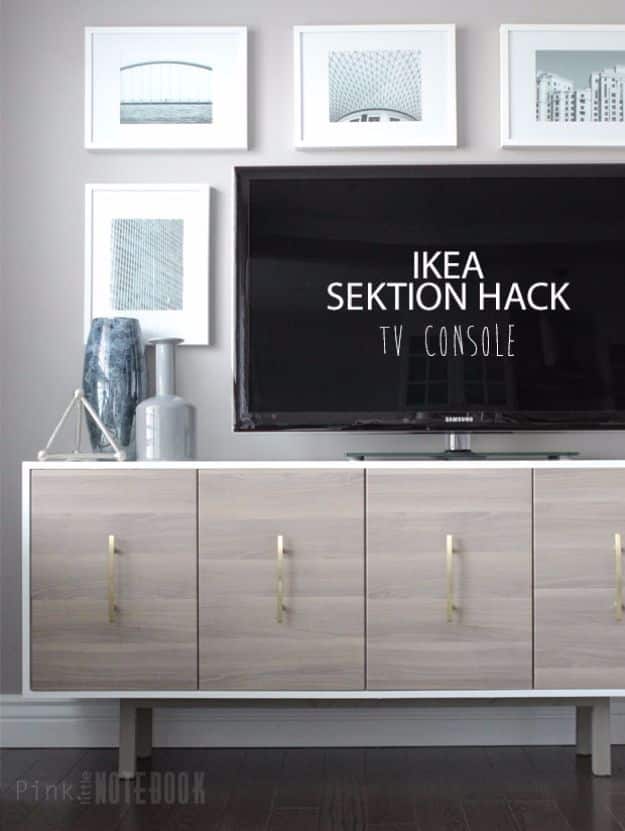 DIY Media Consoles and TV Stands - IKEA Hack TV Console - Make a Do It Yourself Entertainment Center With These Easy Step By Step Tutorials - Easy Farmhouse Decor Media Stand for Television - Free Plans and Instructions for Building and Painting Your Own DIY Furniture - IKEA Hacks for TV Stand Idea - Quick and Easy Ways to Decorate Your Home On A Budget #diyhomedecor