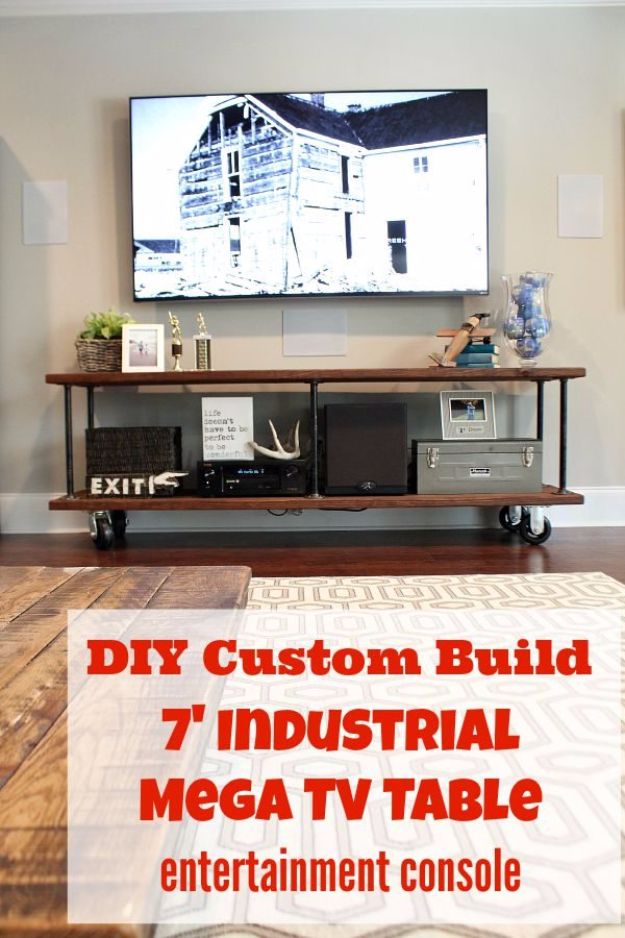 DIY Media Consoles and TV Stands - Industrial Entertainment Console - Make a Do It Yourself Entertainment Center With These Easy Step By Step Tutorials - Easy Farmhouse Decor Media Stand for Television - Free Plans and Instructions for Building and Painting Your Own DIY Furniture - IKEA Hacks for TV Stand Idea - Quick and Easy Ways to Decorate Your Home On A Budget #diyhomedecor