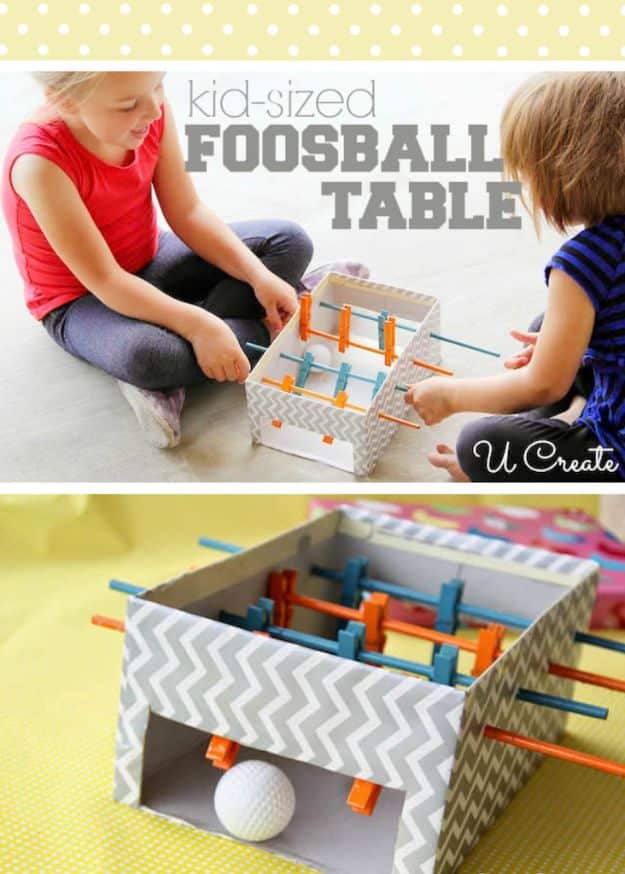 DIY Ideas With Shoe Boxes - Kid Sized Foosball Table - Shoe Box Crafts and Organizers for Storage - How To Make A Shelf, Makeup Organizer, Kids Room Decoration, Storage Ideas Projects - Cheap Home Decor DIY Ideas for Kids, Adults and Teens Rooms #diyideas #upcycle