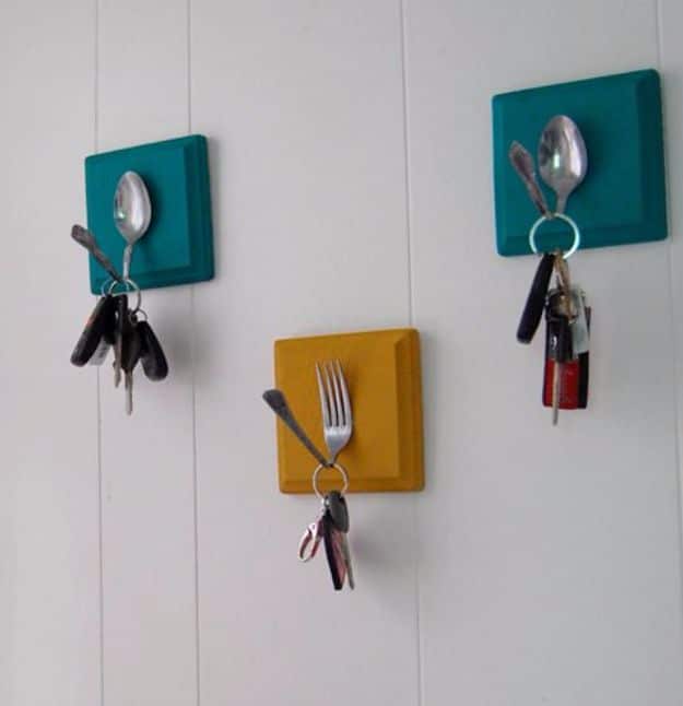 DIY Silverware Upgrades - Kitchen Utensil Key Rack - Creative Ways To Improve Boring Silver Ware and Palce Settings - Paint, Decorate and Update Your Flatware With These Creative Do IT Yourself Tutorials- Forks, Knives and Spoons all Get Dressed Up With These New Looks For Kitchen and Dining Room 