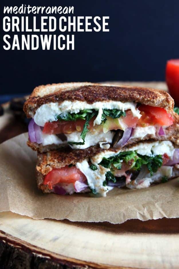 Easy Dinner Ideas for One - Mediterranean Grilled Cheese Sandwich - Quick, Fast and Simple Recipes to Make for a Single Person - Freeze and Make Ahead Dinner Recipe Tips for Best Weeknight Dinners for Singles - Chicken, Fish, Vegetable, No Bake and Vegetarian Options - Crockpot, Microwave, Healthy, Lowfat Options 