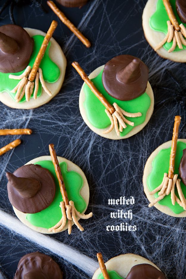 Cute Halloween Cookies - Melted Witch Cookies - Easy Recipes and Cookie Tutorials for Making Quick Halloween Treats - Spooky DIY Decorated Ghosts, Pumpkins, Bats, No Bake, Spiders and Spiderwebs, Tombstones and Healthy Options, Kids and Teens Cookies for School #halloween #halloweencookies