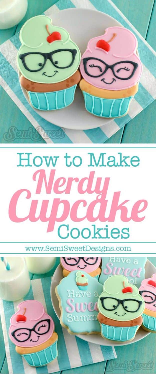 Cool Cookie Decorating Ideas - Nerdy Cupcake Cookies - Easy Ways To Decorate Cute, Adorable Cookies - Quick Recipes and Simple Decorating Tips With Icing, Candy, Chocolate, Buttercream Frosting and Fruit - Best Party Trays and Cookie Arrangements #recipes