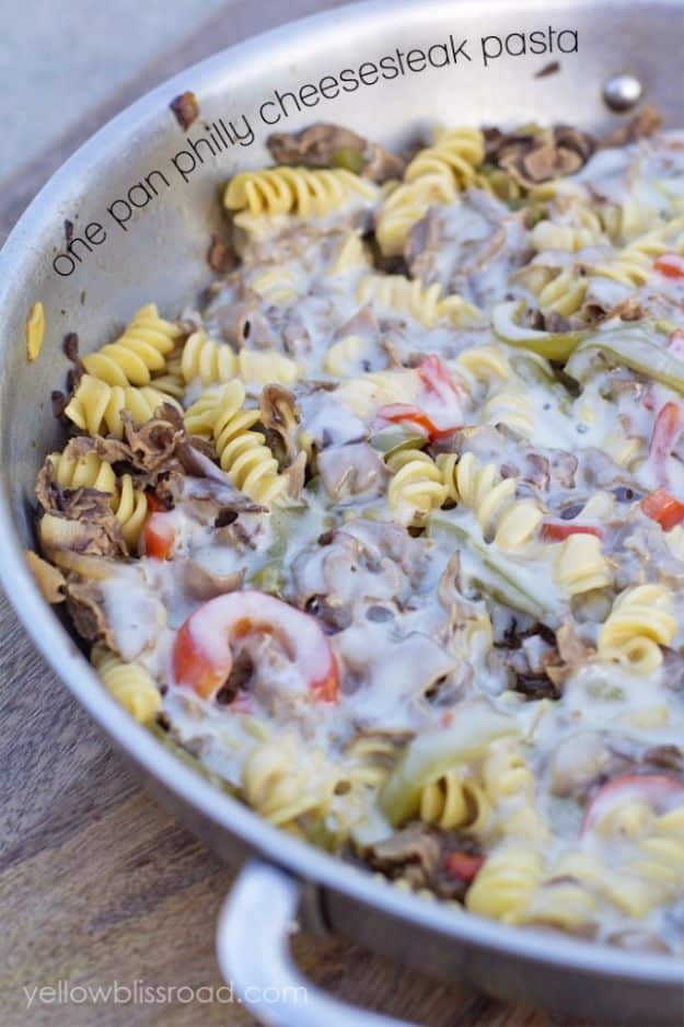 Easy Dinner Ideas for Two - One Pan Philly Cheesesteak Pasta - Quick, Fast and Simple Recipes to Make for Two People - Freeze and Make Ahead Dinner Recipe Tips for Best Weeknight Dinners - Chicken, Fish, Vegetable, No Bake and Vegetarian Options - Crockpot, Microwave, Healthy, Lowfat 