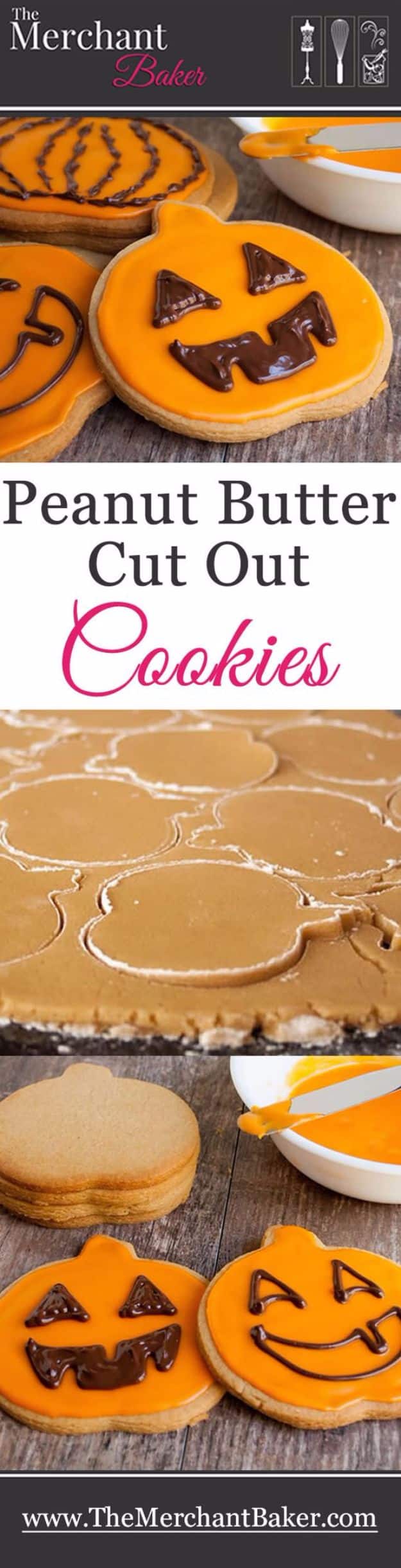 Cute Halloween Cookies - Peanut Butter Cut Out Cookies - Easy Recipes and Cookie Tutorials for Making Quick Halloween Treats - Spooky DIY Decorated Ghosts, Pumpkins, Bats, No Bake, Spiders and Spiderwebs, Tombstones and Healthy Options, Kids and Teens Cookies for School #halloween #halloweencookies