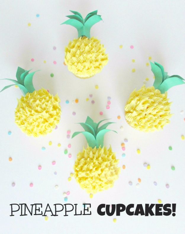 Cool Cupcake Decorating Ideas - Pineapple Cupcakes - Easy Ways To Decorate Cute, Adorable Cupcakes - Quick Recipes and Simple Decorating Tips With Icing, Candy, Chocolate, Buttercream Frosting and Fruit kids birthday party ideas cake