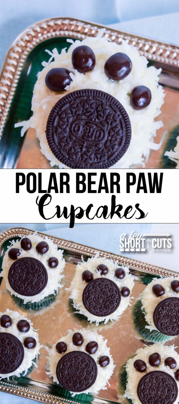 Cool Cupcake Decorating Ideas - Polar Bear Paw Cupcakes - Easy Ways To Decorate Cute, Adorable Cupcakes - Quick Recipes and Simple Decorating Tips With Icing, Candy, Chocolate, Buttercream Frosting and Fruit kids birthday party ideas cake