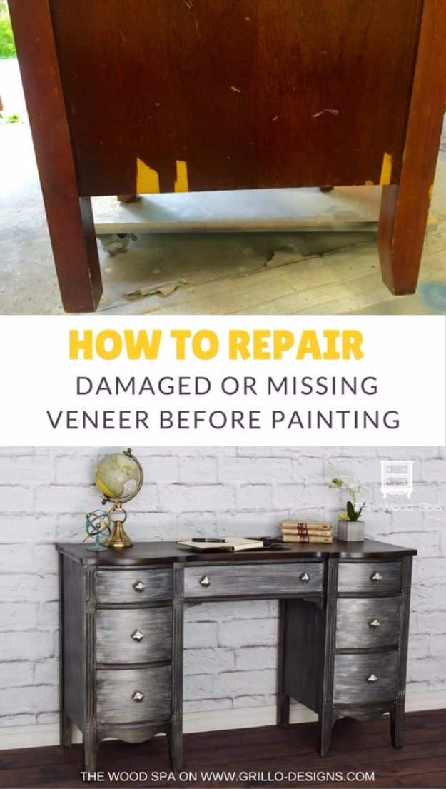 Easy Home Repair Hacks - Repair Damaged Veneer Before Painting Furniture - Quick Ways To Fix Your Home With Cheap and Fast DIY Projects - Step by step Tutorials, Good Ideas for Renovating, Simple Tips and Tricks for Home Improvement on A Budget #diy #homeimprovement