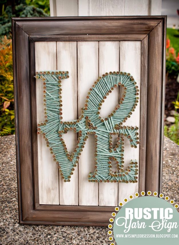 Rustic Wall Art Ideas - Rustic String Yarn Wall Art - DIY Farmhouse Wall Art and Vintage Decor for Walls - Country Crafts and Rustic Home Decor Made Easy With Instructions and Tutorials - String Art, Repurposed Pallet Projects, Mason Jar Crafts, Vintage Signs, Word Art and Letters, Monograms and Sewing Projects 