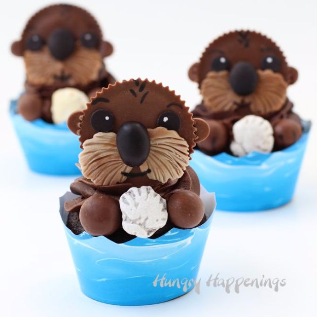 Cool Cupcake Decorating Ideas - Sea Otter Cupcakes - Easy Ways To Decorate Cute, Adorable Cupcakes - Quick Recipes and Simple Decorating Tips With Icing, Candy, Chocolate, Buttercream Frosting and Fruit kids birthday party ideas cake