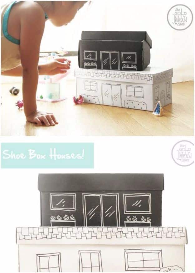 DIY Ideas With Shoe Boxes - Shoe Box Houses - Shoe Box Crafts and Organizers for Storage - How To Make A Shelf, Makeup Organizer, Kids Room Decoration, Storage Ideas Projects - Cheap Home Decor DIY Ideas for Kids, Adults and Teens Rooms #diyideas #upcycle