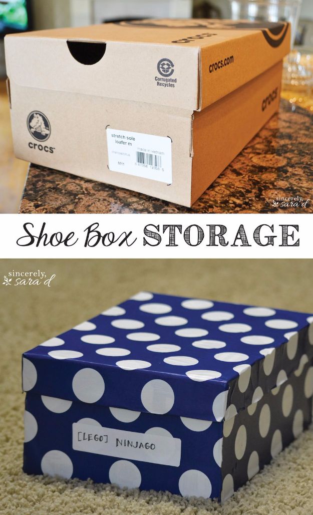 Create a simple organizer using a shoe box or bin to organize