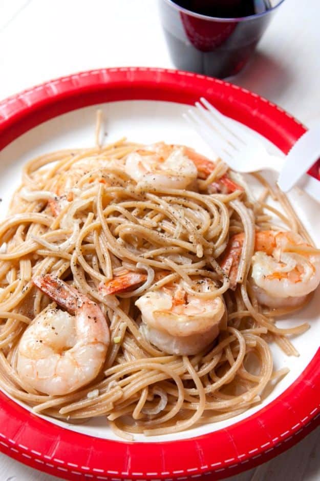 Easy Dinner Ideas for One - Shrimp Scampi for One - Quick, Fast and Simple Recipes to Make for a Single Person - Freeze and Make Ahead Dinner Recipe Tips for Best Weeknight Dinners for Singles - Chicken, Fish, Vegetable, No Bake and Vegetarian Options - Crockpot, Microwave, Healthy, Lowfat Options 