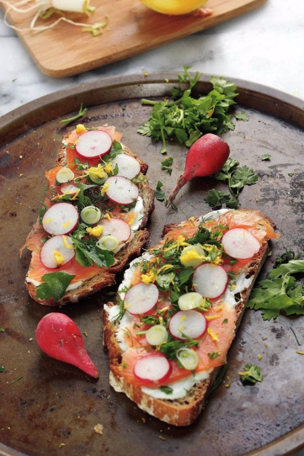 Easy Dinner Ideas for One - Smoked Salmon Tartines with Fresh Herbs, Radishes, and Creamy Wasabi Spread - Quick, Fast and Simple Recipes to Make for a Single Person - Freeze and Make Ahead Dinner Recipe Tips for Best Weeknight Dinners for Singles - Chicken, Fish, Vegetable, No Bake and Vegetarian Options - Crockpot, Microwave, Healthy, Lowfat Options 