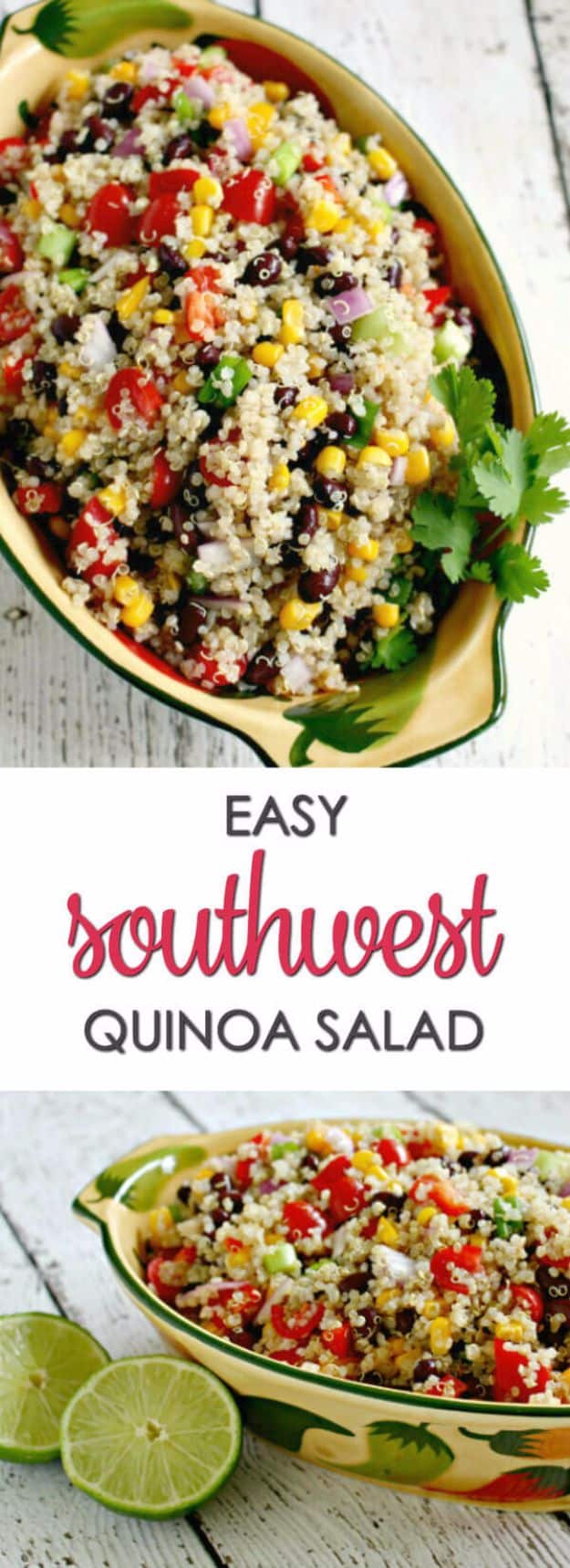 Easy Dinner Ideas for One - Southwest Quinoa Salad - Quick, Fast and Simple Recipes to Make for a Single Person - Freeze and Make Ahead Dinner Recipe Tips for Best Weeknight Dinners for Singles - Chicken, Fish, Vegetable, No Bake and Vegetarian Options - Crockpot, Microwave, Healthy, Lowfat Options 