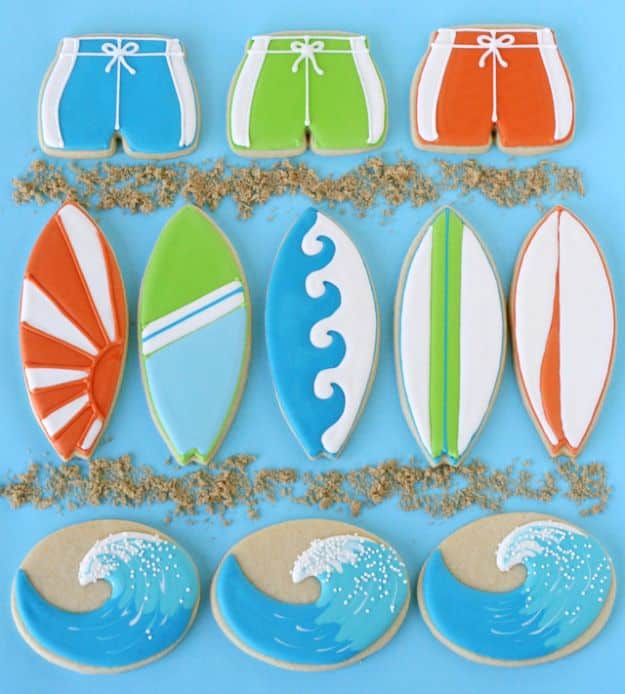 Cool Cookie Decorating Ideas - Surfboard and Wave Cookies - Easy Ways To Decorate Cute, Adorable Cookies - Quick Recipes and Simple Decorating Tips With Icing, Candy, Chocolate, Buttercream Frosting and Fruit - Best Party Trays and Cookie Arrangements #recipes