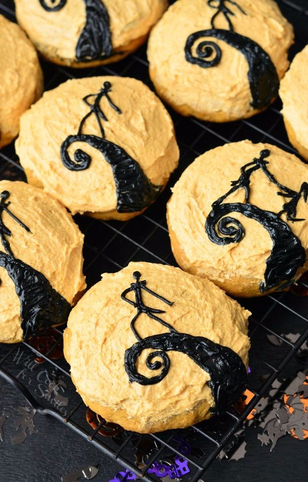 Cute Halloween Cookies - The Nightmare Before Christmas Pumpkin Cookies - Easy Recipes and Cookie Tutorials for Making Quick Halloween Treats - Spooky DIY Decorated Ghosts, Pumpkins, Bats, No Bake, Spiders and Spiderwebs, Tombstones and Healthy Options, Kids and Teens Cookies for School #halloween #halloweencookies