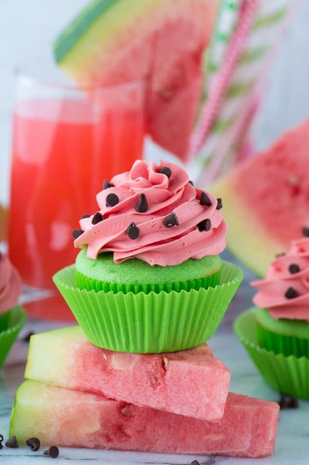Cool Cupcake Decorating Ideas - Watermelon Cupcakes - Easy Ways To Decorate Cute, Adorable Cupcakes - Quick Recipes and Simple Decorating Tips With Icing, Candy, Chocolate, Buttercream Frosting and Fruit kids birthday party ideas cake